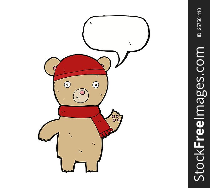 Cartoon Waving Teddy Bear With Speech Bubble