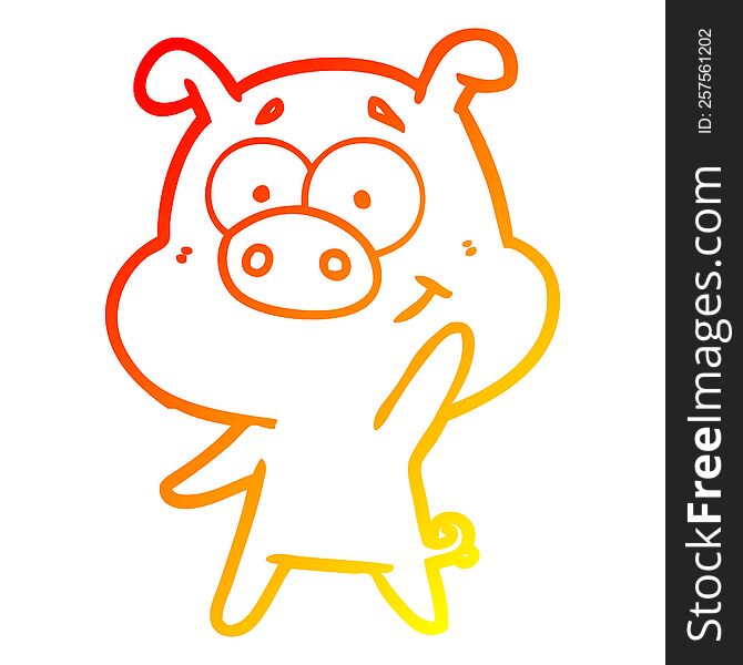 Warm Gradient Line Drawing Happy Cartoon Pig