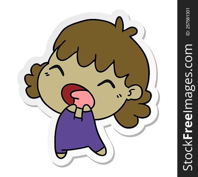 freehand drawn sticker cartoon of cute kawaii baby girl