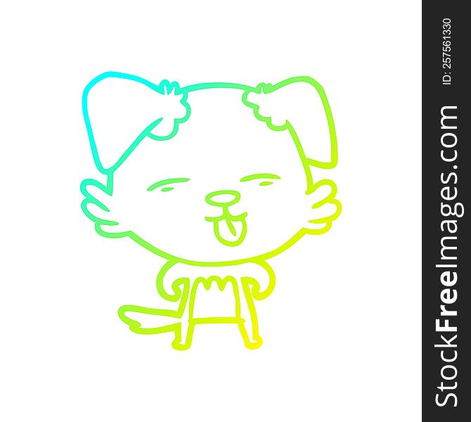 cold gradient line drawing of a cartoon dog sticking out tongue