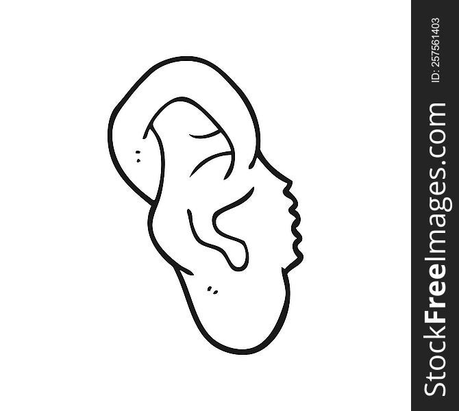 freehand drawn black and white cartoon ear