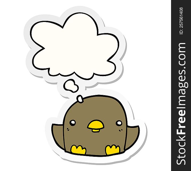 Cartoon Chick And Thought Bubble As A Printed Sticker