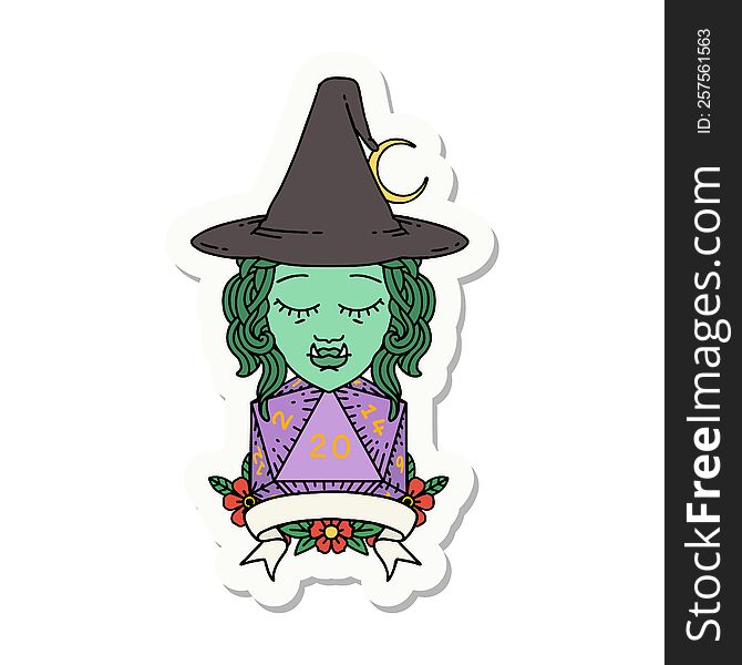Half Orc Witch Character With Natural 20 Dice Roll Sticker