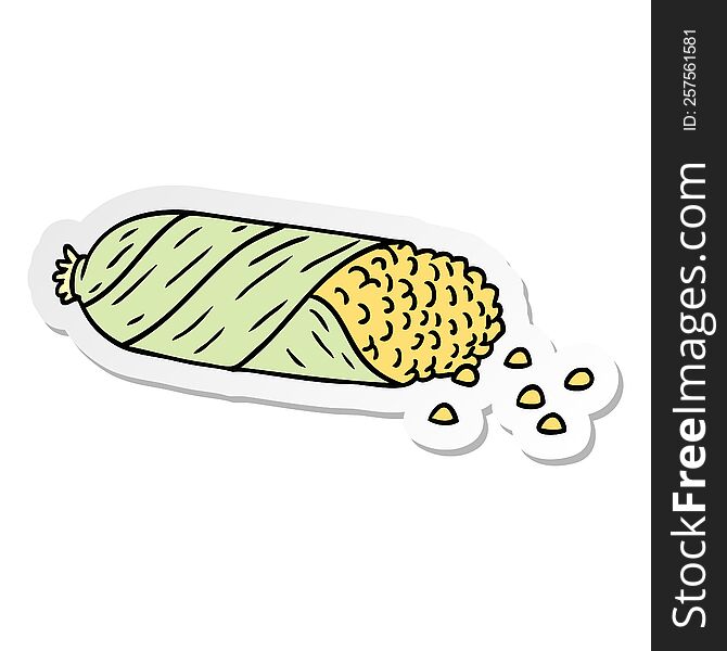 hand drawn sticker cartoon doodle of fresh corn on the cob