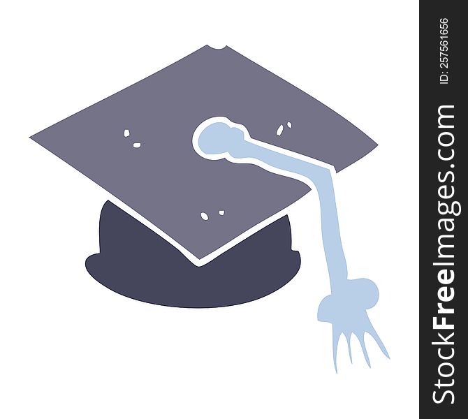 Flat Color Illustration Of A Cartoon Graduation Cap