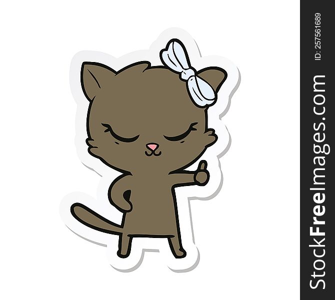 Sticker Of A Cute Cartoon Cat With Bow