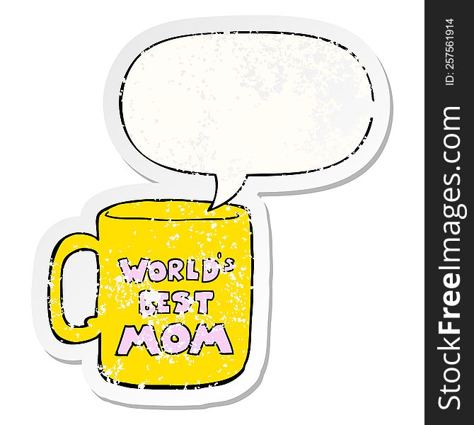 Worlds Best Mom Mug And Speech Bubble Distressed Sticker