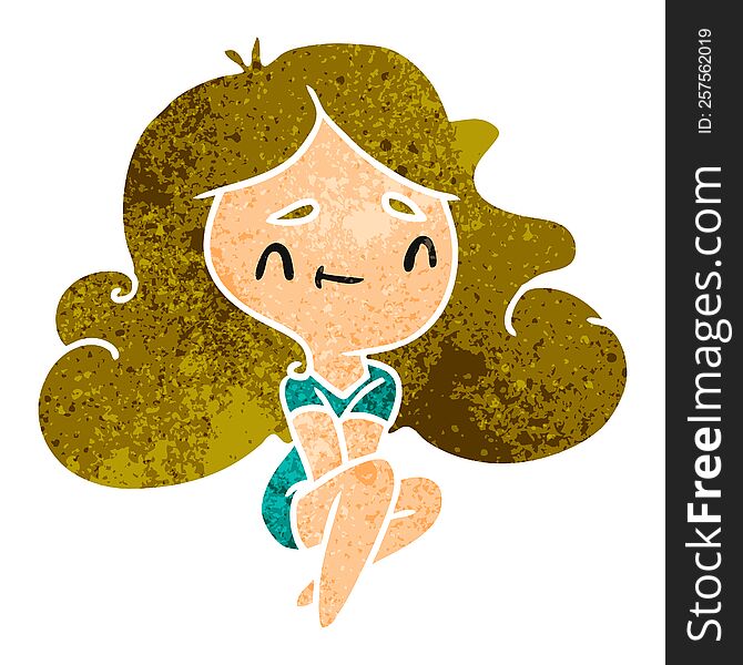 retro cartoon illustration of a cute kawaii girl. retro cartoon illustration of a cute kawaii girl