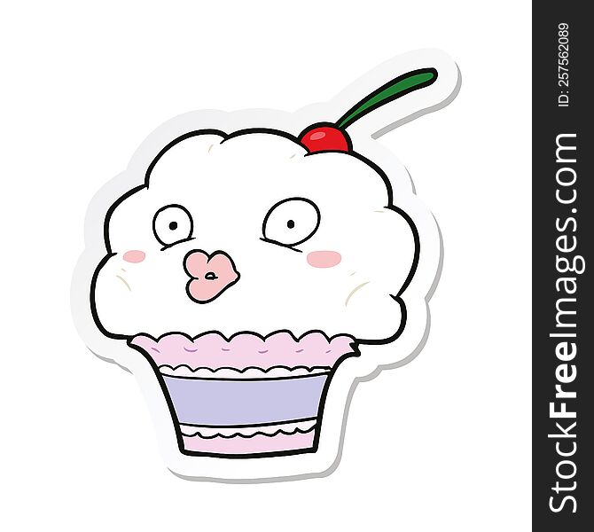 sticker of a cartoon cupcake