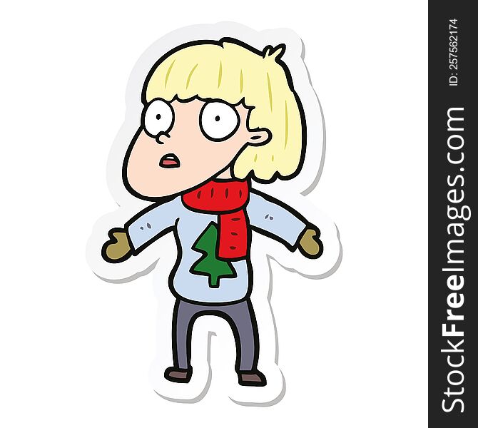 sticker of a cartoon surprised christmas person