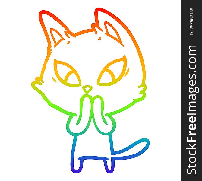 Rainbow Gradient Line Drawing Confused Cartoon Cat