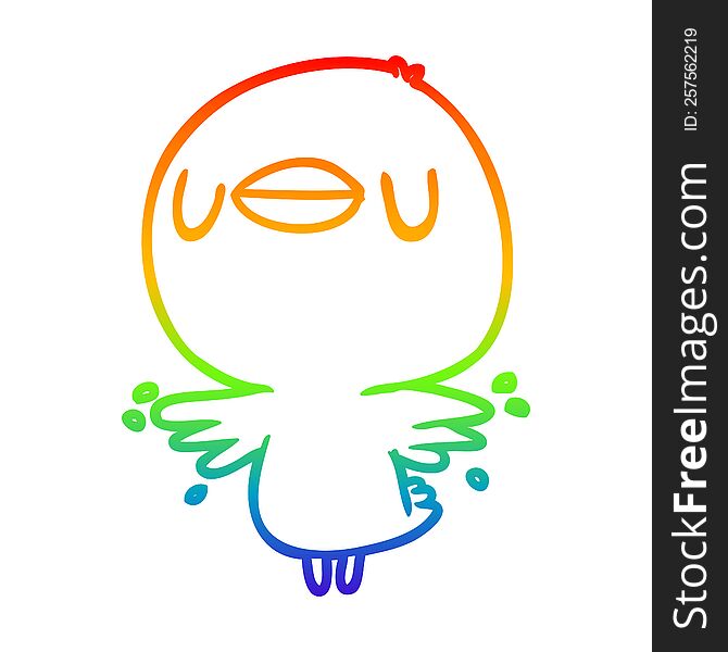 Rainbow Gradient Line Drawing Cute Cartoon Chick Flapping Wings