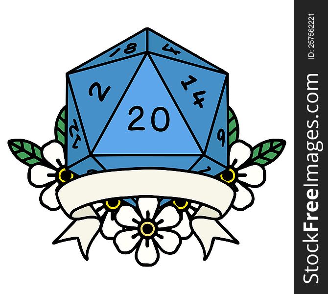 Natural 20 Critical Hit D20 Dice Roll Illustration