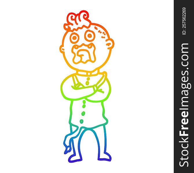 Rainbow Gradient Line Drawing Cartoon Mad Man