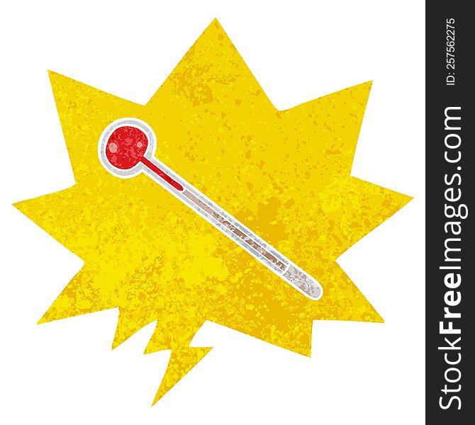Cartoon Thermometer And Speech Bubble In Retro Textured Style