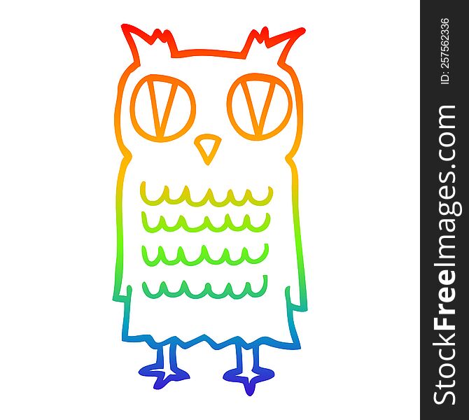Rainbow Gradient Line Drawing Cartoon Owl