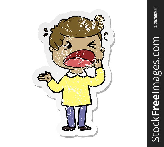 Distressed Sticker Of A Cartoon Shouting Man