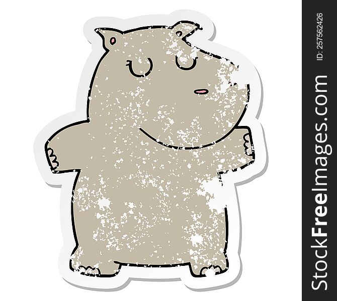 distressed sticker of a cartoon hippo
