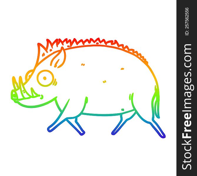 rainbow gradient line drawing of a cartoon wild boar