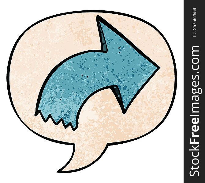 Cartoon Pointing Arrow And Speech Bubble In Retro Texture Style