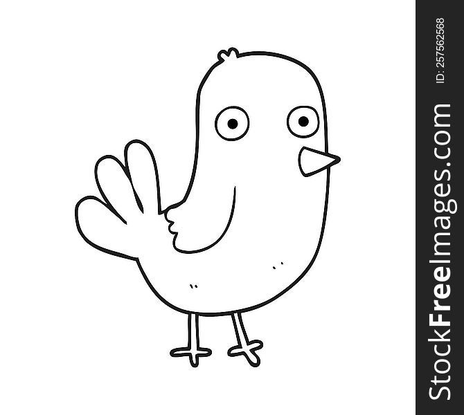 freehand drawn black and white cartoon bird