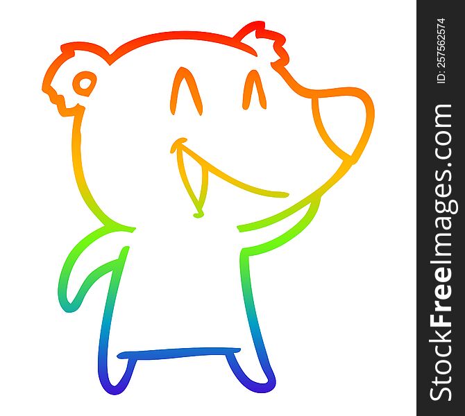 Rainbow Gradient Line Drawing Laughing Bear Cartoon