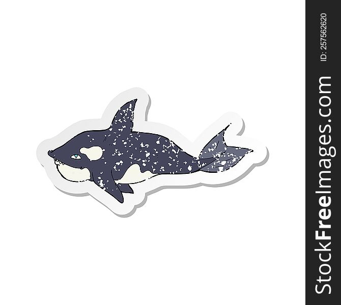 Retro Distressed Sticker Of A Cartoon Killer Whale