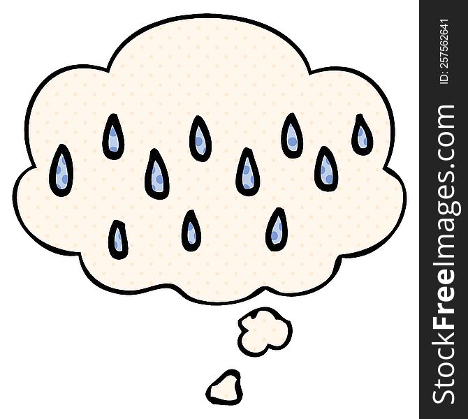 cartoon rain with thought bubble in comic book style