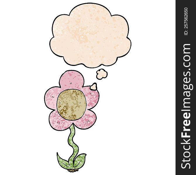 cartoon flower with thought bubble in grunge texture style. cartoon flower with thought bubble in grunge texture style