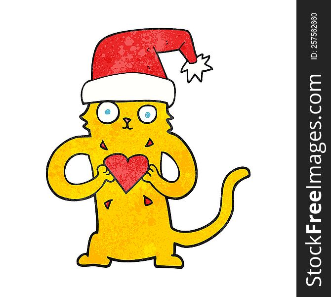 freehand textured cartoon cat loving christmas