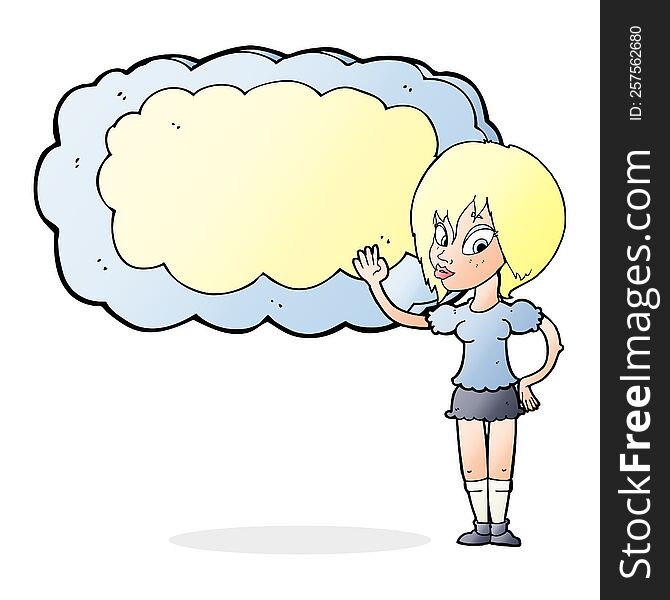 cartoon woman with cloud text space