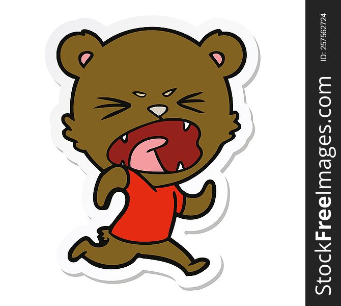 Sticker Of A Angry Cartoon Bear Running