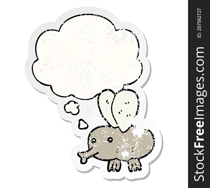 cartoon fly with thought bubble as a distressed worn sticker