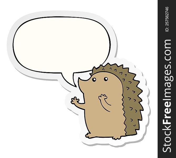 cartoon hedgehog with speech bubble sticker. cartoon hedgehog with speech bubble sticker