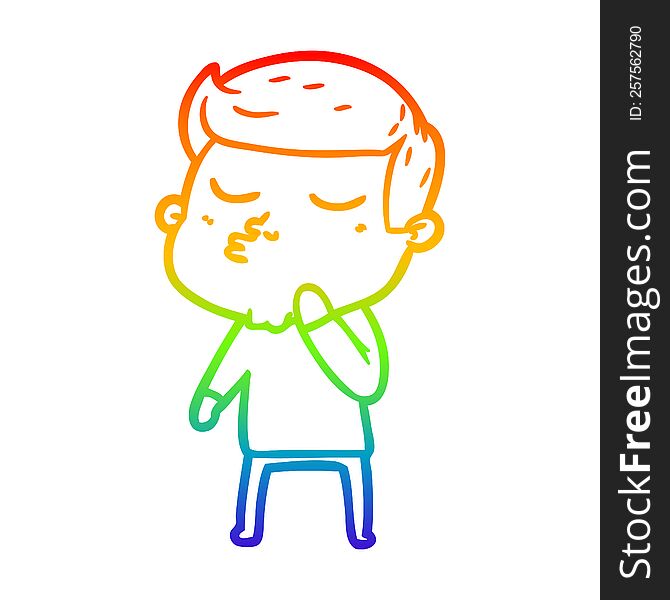 Rainbow Gradient Line Drawing Cartoon Model Guy Pouting