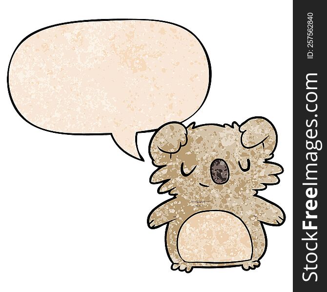 Cute Cartoon Koala And Speech Bubble In Retro Texture Style