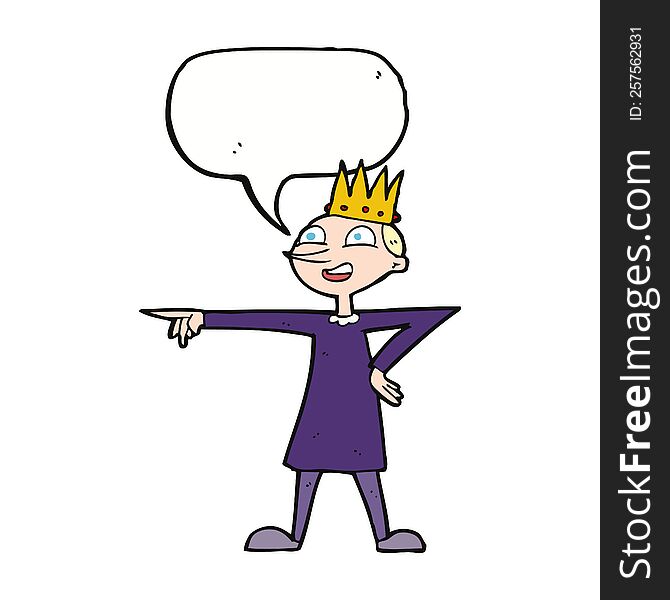 Cartoon Pointing Prince With Speech Bubble