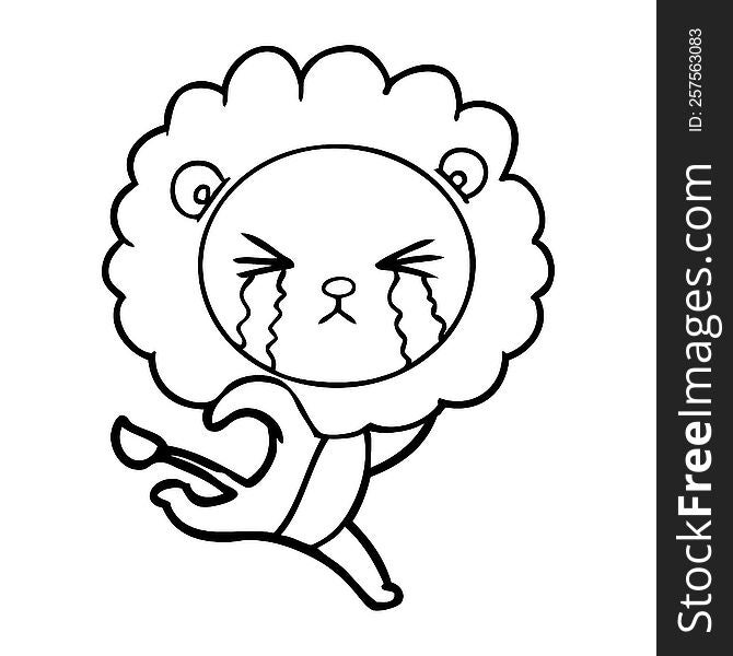 cartoon crying lion running away. cartoon crying lion running away