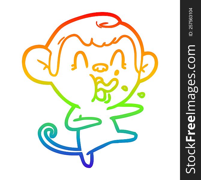 Rainbow Gradient Line Drawing Crazy Cartoon Monkey Dancing