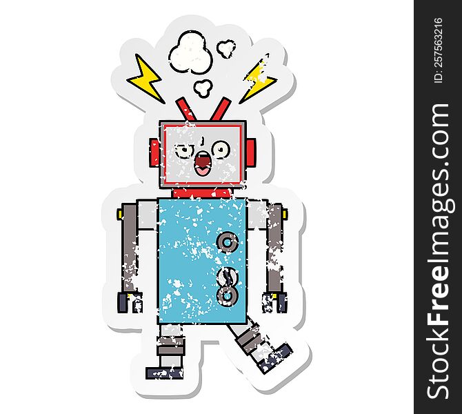 distressed sticker of a cute cartoon broken robot