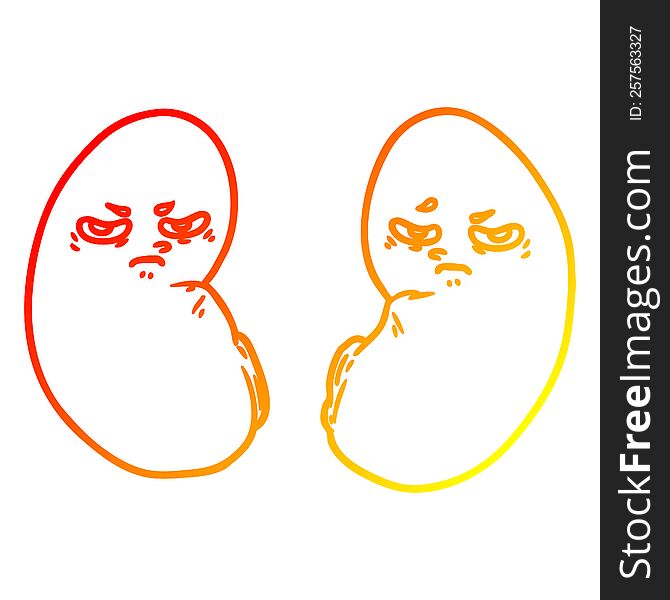 Warm Gradient Line Drawing Cartoon Irritated Kidneys