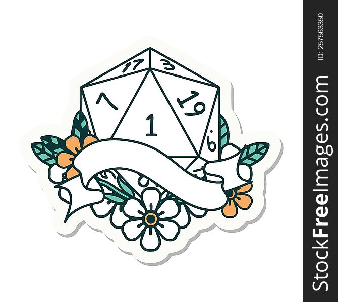 Natural One D20 Dice Roll Sticker