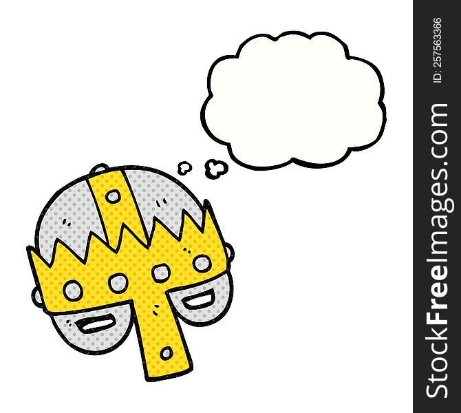 freehand drawn thought bubble cartoon medieval helmet
