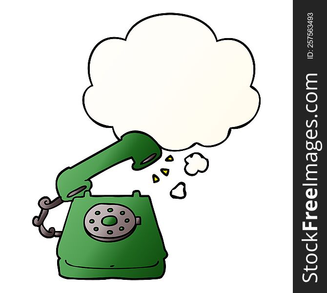 Cartoon Old Telephone And Thought Bubble In Smooth Gradient Style