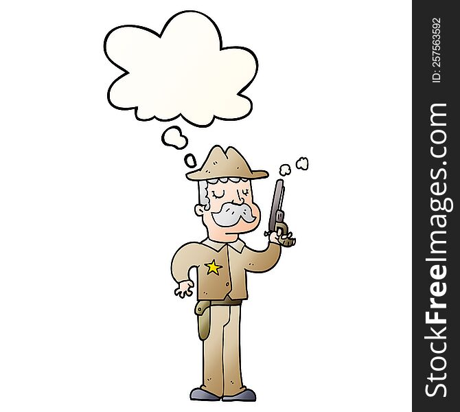 Cartoon Sheriff And Thought Bubble In Smooth Gradient Style