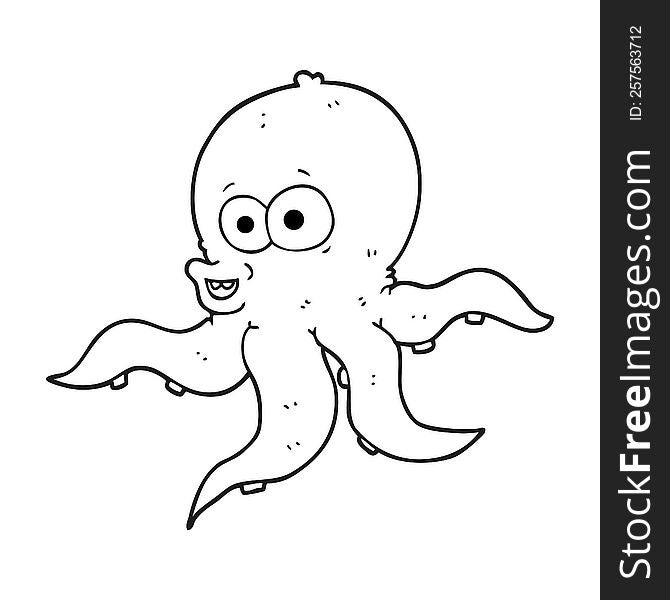 freehand drawn black and white cartoon octopus