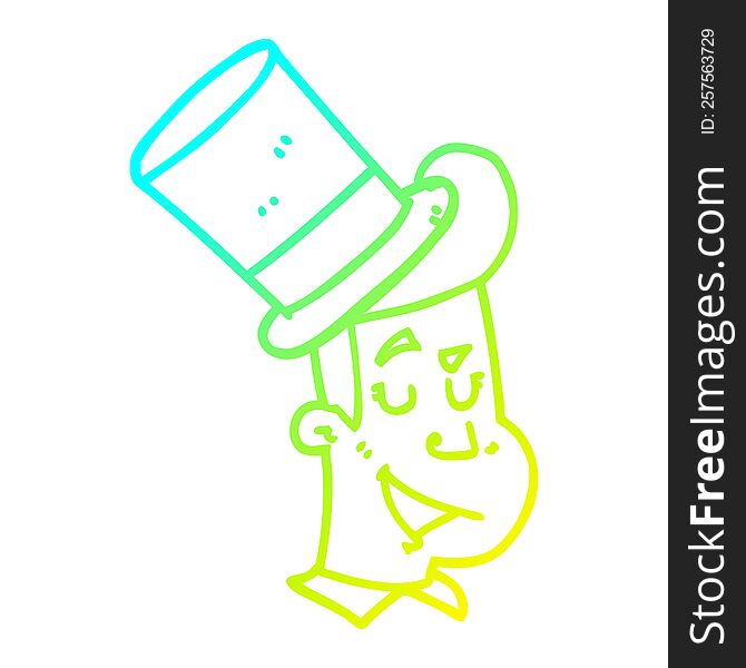 Cold Gradient Line Drawing Cartoon Man Wearing Top Hat