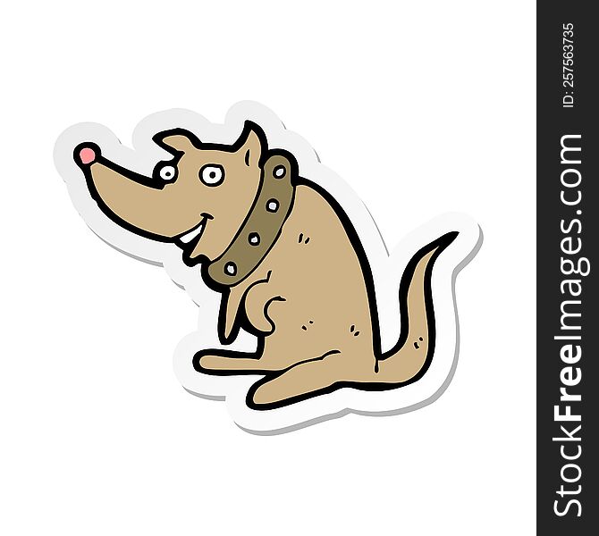 sticker of a cartoon happy dog in big collar