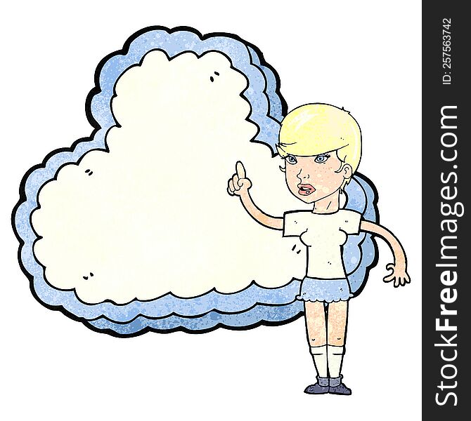 woman standing in front of cloud with space for text. woman standing in front of cloud with space for text