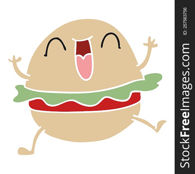 Quirky Hand Drawn Cartoon Happy Veggie Burger